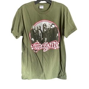 Bay Island Mens Aerosmith Graphic Concert Tee Shirt Short Sleeve Size L Green